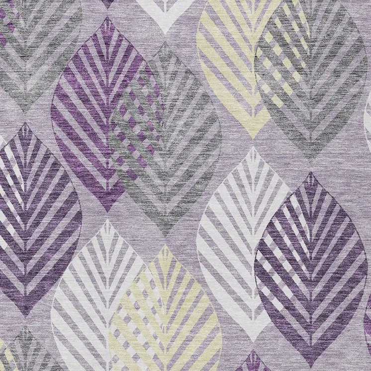 8' X 10' Purple Lavender And Beige Floral Washable Indoor Outdoor Area Rug