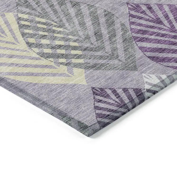9' X 12' Purple Lavender And Beige Floral Washable Indoor Outdoor Area Rug