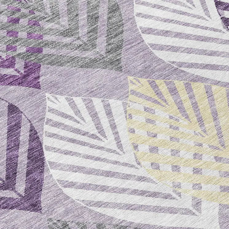 9' X 12' Purple Lavender And Beige Floral Washable Indoor Outdoor Area Rug
