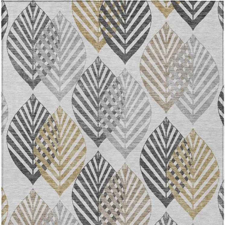 5' X 8' Silver Gray And Gold Floral Washable Indoor Outdoor Area Rug