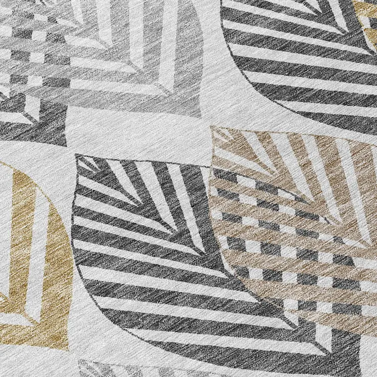 8' Silver Gray And Gold Round Floral Washable Indoor Outdoor Area Rug