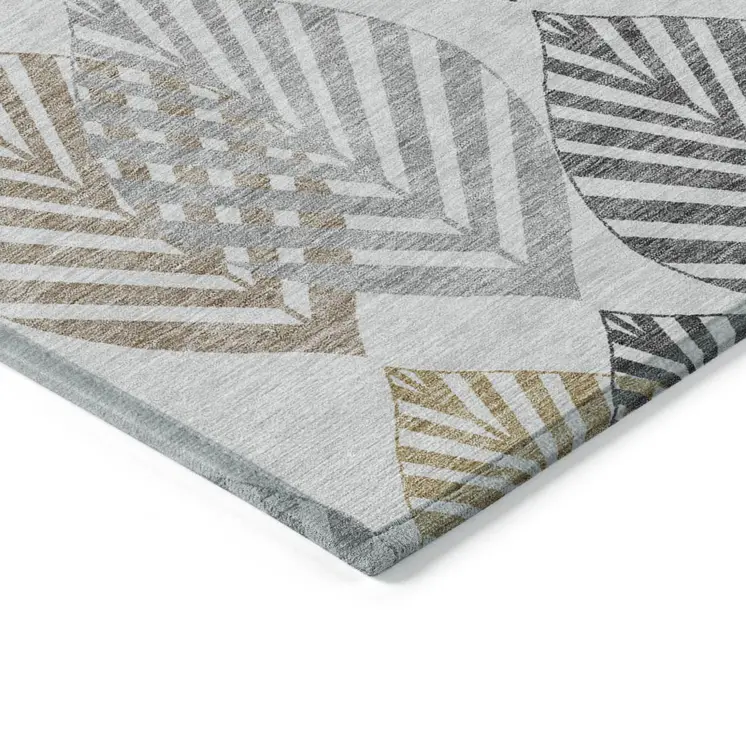 8' X 10' Silver Gray And Gold Floral Washable Indoor Outdoor Area Rug