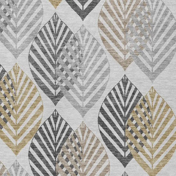 8' X 10' Silver Gray And Gold Floral Washable Indoor Outdoor Area Rug