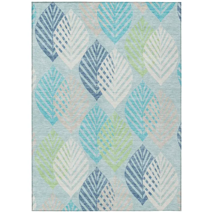3' X 5' Teal Blue Aqua And Navy Blue Floral Washable Indoor Outdoor Area Rug