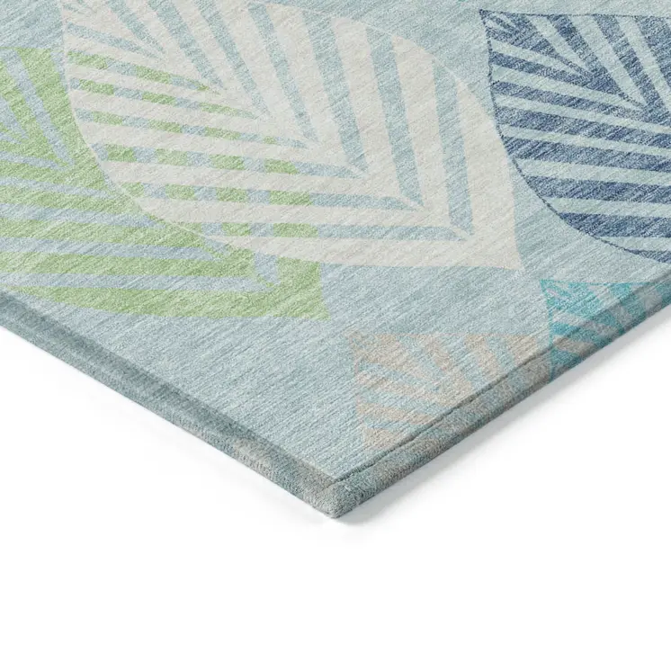 3' X 5' Teal Blue Aqua And Navy Blue Floral Washable Indoor Outdoor Area Rug