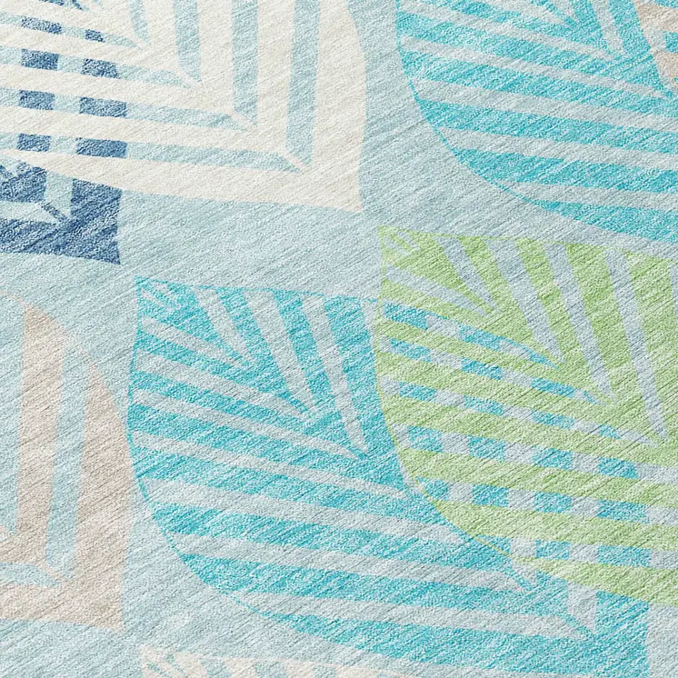 3' X 5' Teal Blue Aqua And Navy Blue Floral Washable Indoor Outdoor Area Rug
