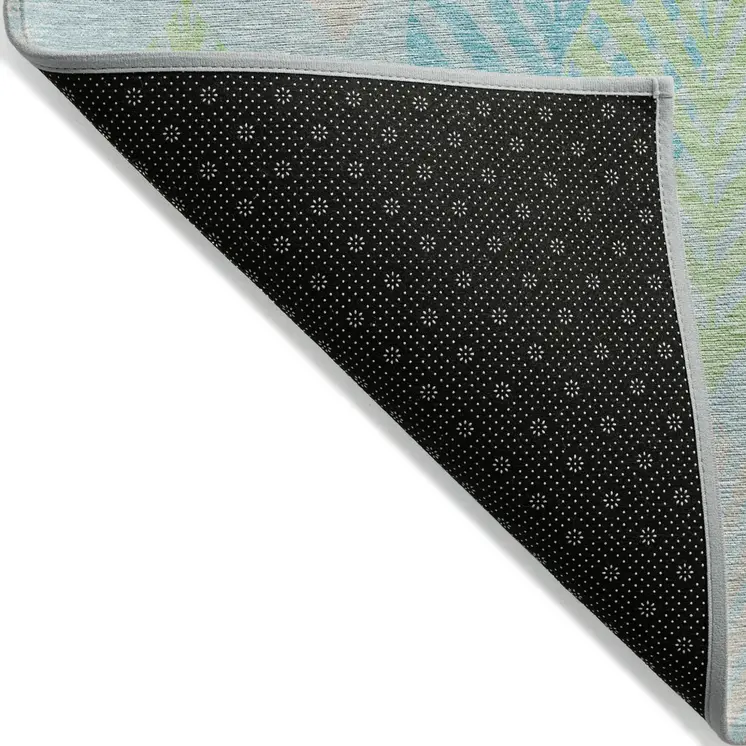 9' X 12' Teal Blue Aqua And Navy Blue Floral Washable Indoor Outdoor Area Rug