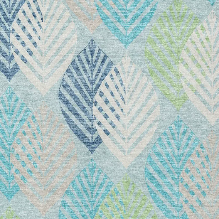 9' X 12' Teal Blue Aqua And Navy Blue Floral Washable Indoor Outdoor Area Rug