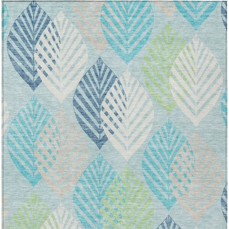 10' X 14' Teal Blue Aqua And Navy Blue Floral Washable Indoor Outdoor Area Rug
