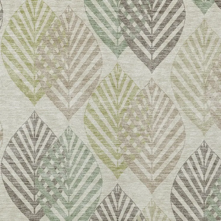 3' X 5' Taupe Beige And Artichoke Green Floral Washable Indoor Outdoor Area Rug