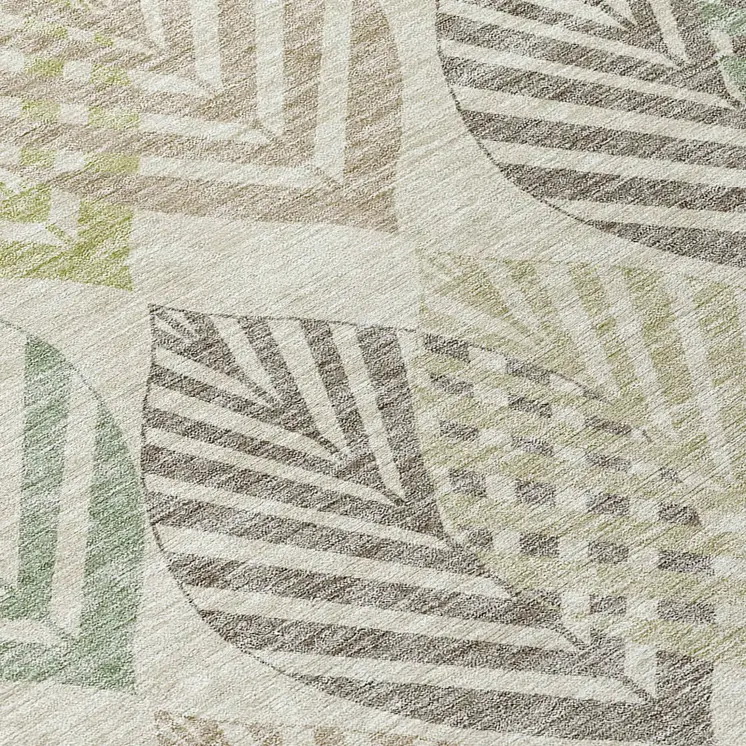 10' X 14' Taupe Beige And Artichoke Green Floral Washable Indoor Outdoor Area Rug