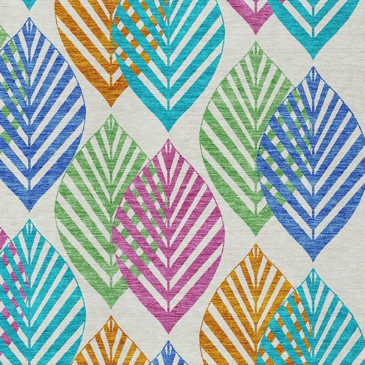 8' X 10' White Orange And Blue Floral Washable Indoor Outdoor Area Rug