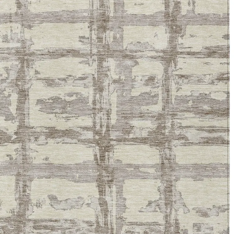5' X 8' Beige Brown And Taupe Striped Washable Indoor Outdoor Area Rug