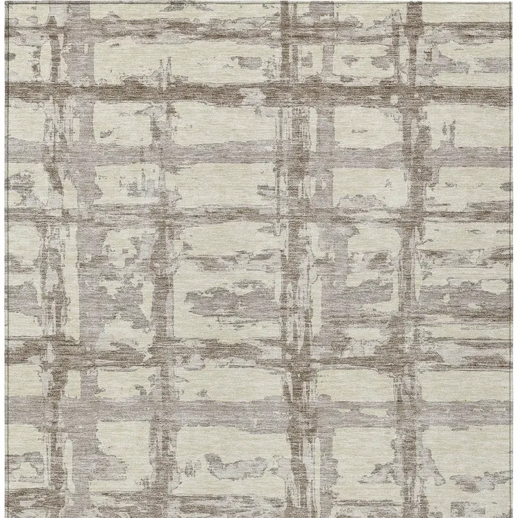 8' X 10' Beige Brown And Taupe Striped Washable Indoor Outdoor Area Rug