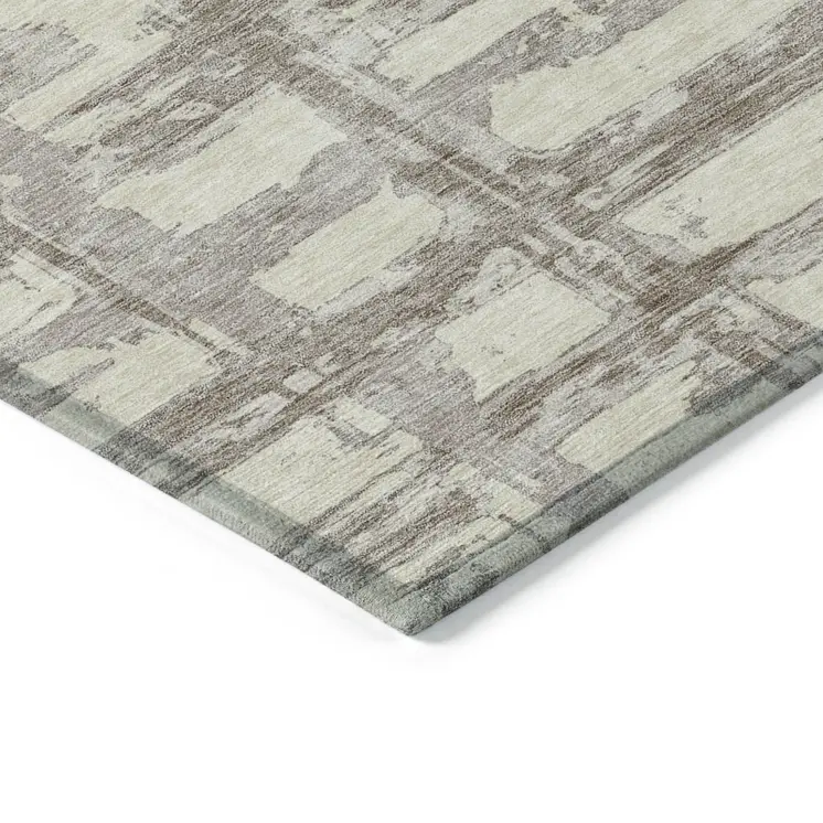 9' X 12' Beige Brown And Taupe Striped Washable Indoor Outdoor Area Rug