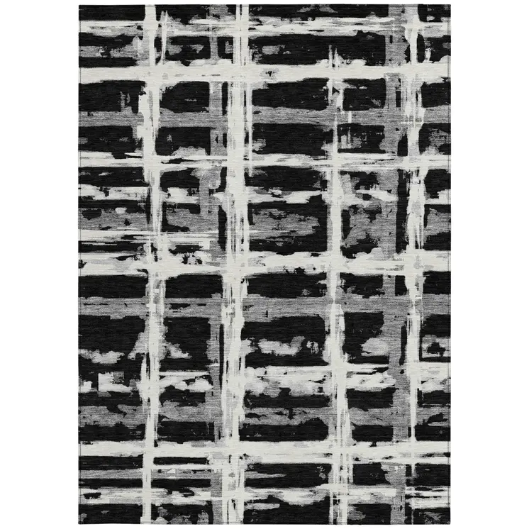 3' X 5' Black Gray And Silver Striped Washable Indoor Outdoor Area Rug