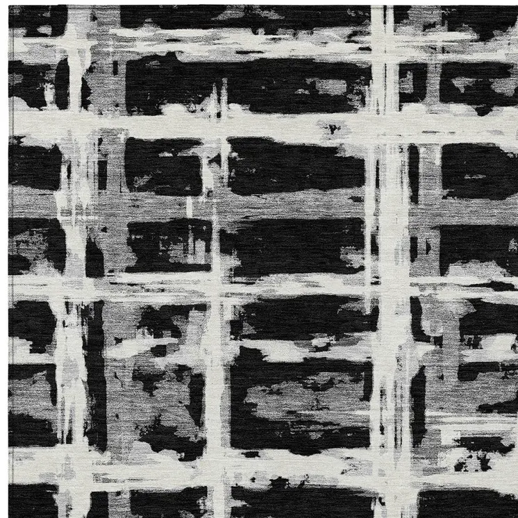 5' X 8' Black Gray And Silver Striped Washable Indoor Outdoor Area Rug