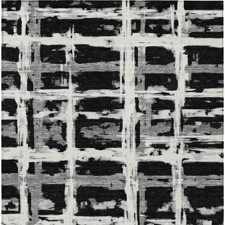 10' X 14' Black Gray And Silver Striped Washable Indoor Outdoor Area Rug