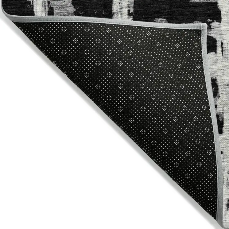 10' X 14' Black Gray And Silver Striped Washable Indoor Outdoor Area Rug