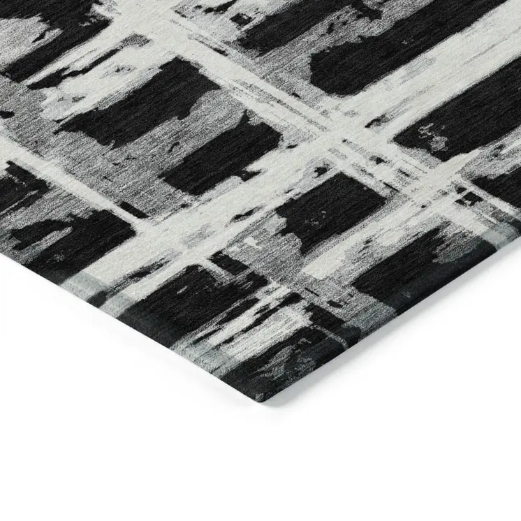 10' X 14' Black Gray And Silver Striped Washable Indoor Outdoor Area Rug