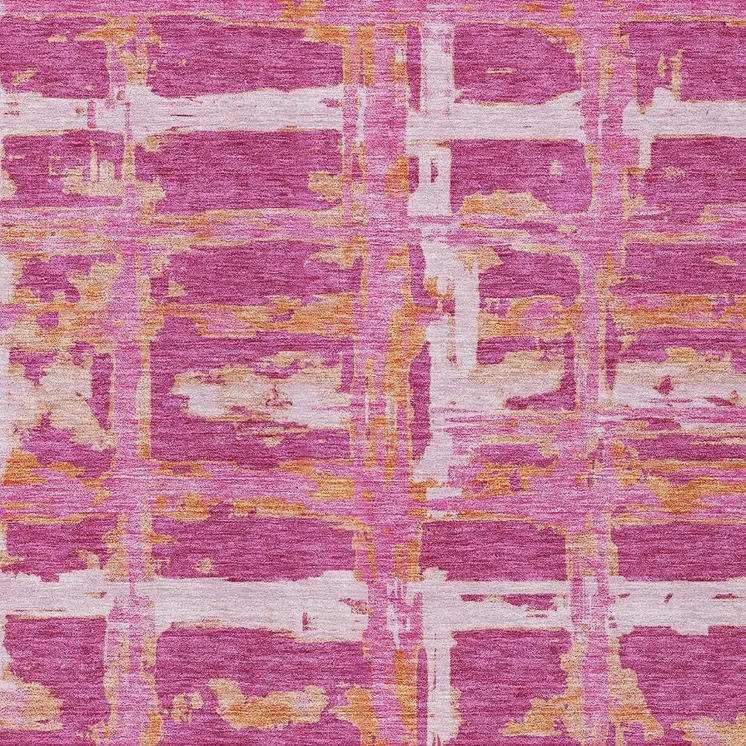 5' X 8' Blush Pink And Orange Striped Washable Indoor Outdoor Area Rug