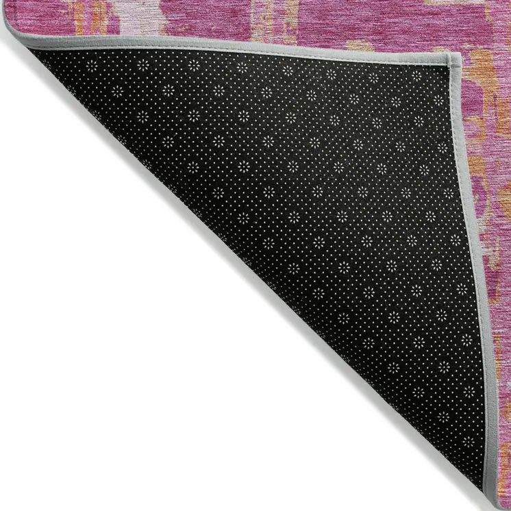 9' X 12' Blush Pink And Orange Striped Washable Indoor Outdoor Area Rug
