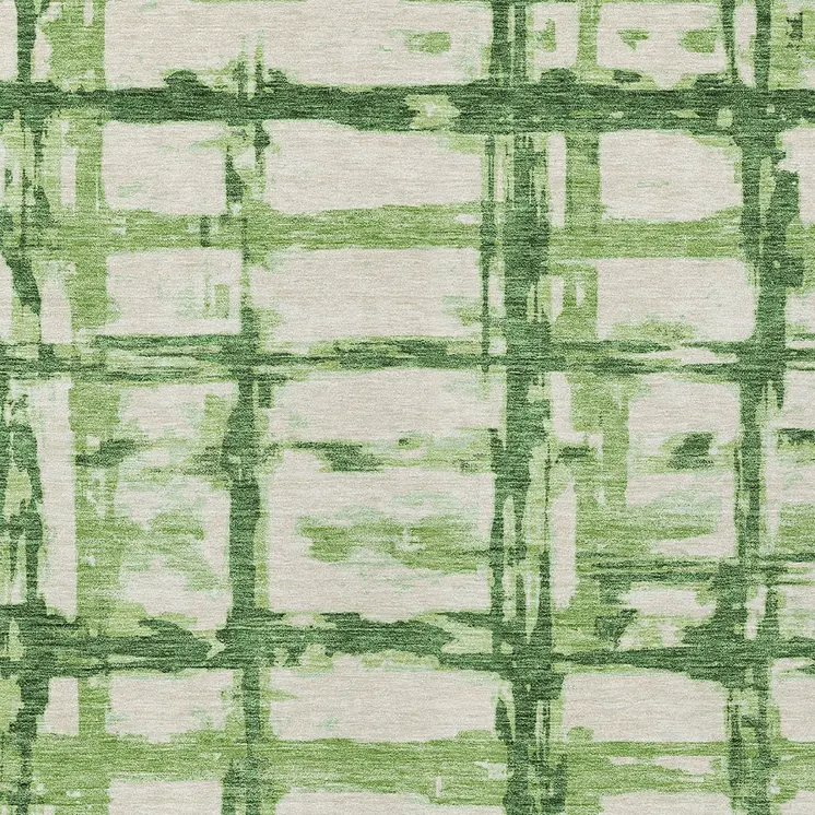 5' X 8' Artichoke Green And Emerald Striped Washable Indoor Outdoor Area Rug