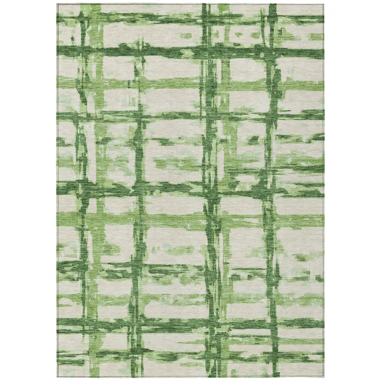 8' X 10' Artichoke Green And Emerald Striped Washable Indoor Outdoor Area Rug
