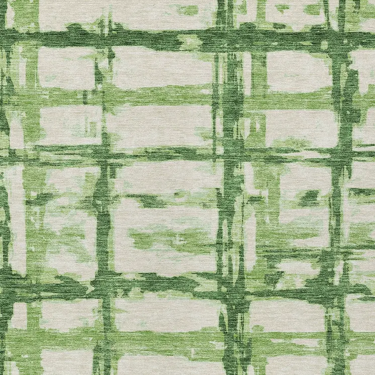 8' X 10' Artichoke Green And Emerald Striped Washable Indoor Outdoor Area Rug