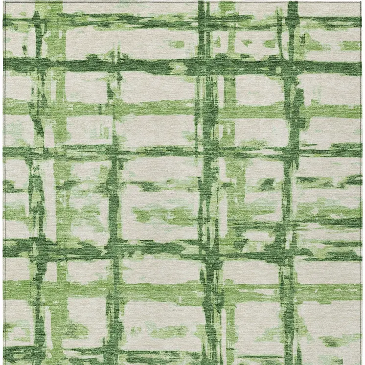10' X 14' Artichoke Green And Emerald Striped Washable Indoor Outdoor Area Rug