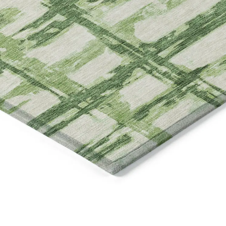 10' X 14' Artichoke Green And Emerald Striped Washable Indoor Outdoor Area Rug