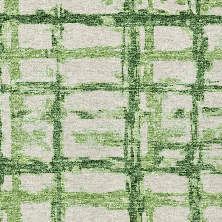 10' X 14' Artichoke Green And Emerald Striped Washable Indoor Outdoor Area Rug