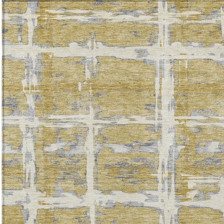 3' X 5' Gold Beige And Gray Striped Washable Indoor Outdoor Area Rug