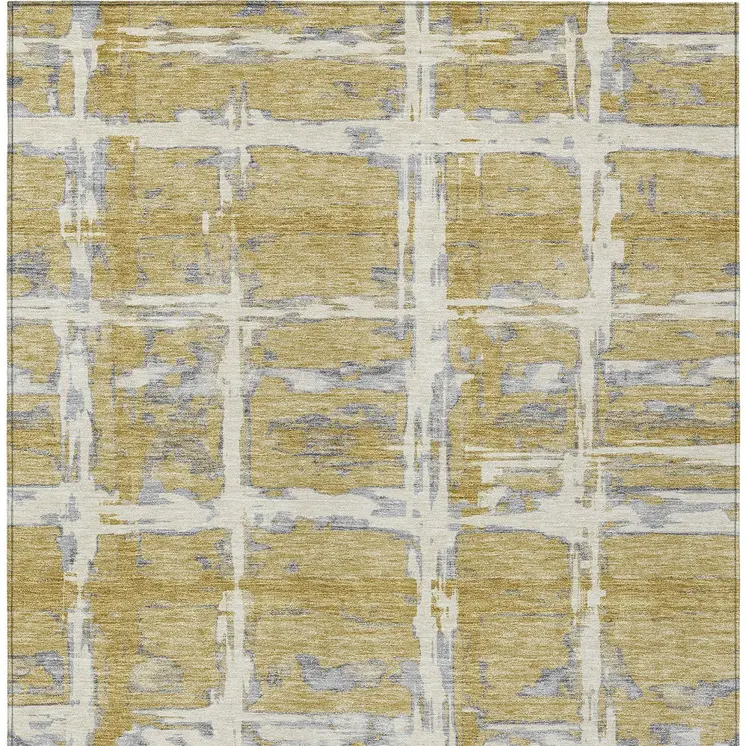 5' X 8' Gold Beige And Gray Striped Washable Indoor Outdoor Area Rug