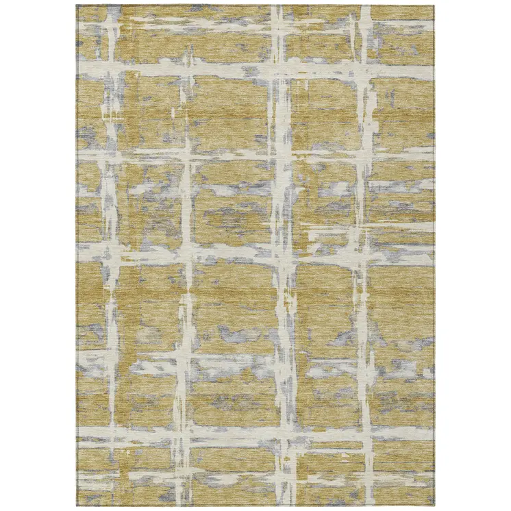 5' X 8' Gold Beige And Gray Striped Washable Indoor Outdoor Area Rug