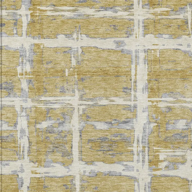5' X 8' Gold Beige And Gray Striped Washable Indoor Outdoor Area Rug
