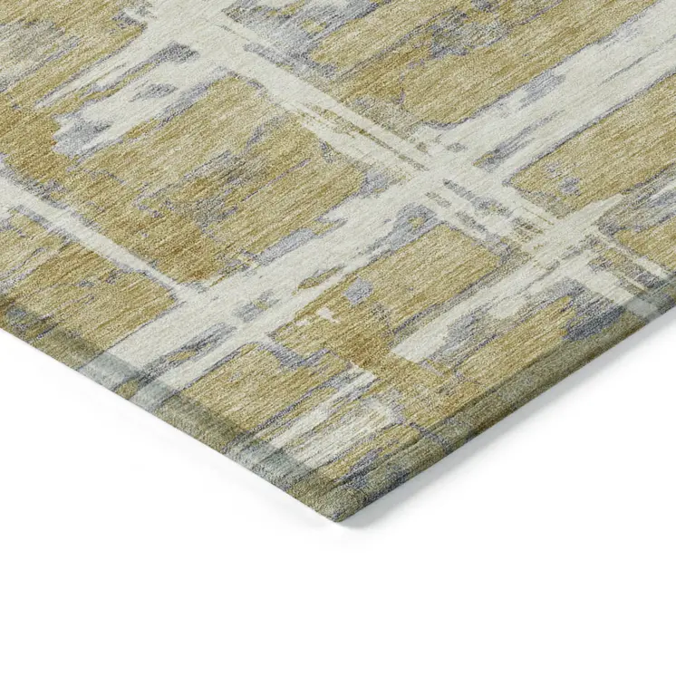 10' X 14' Gold Beige And Gray Striped Washable Indoor Outdoor Area Rug