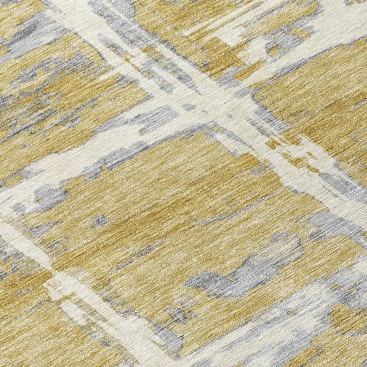 10' X 14' Gold Beige And Gray Striped Washable Indoor Outdoor Area Rug