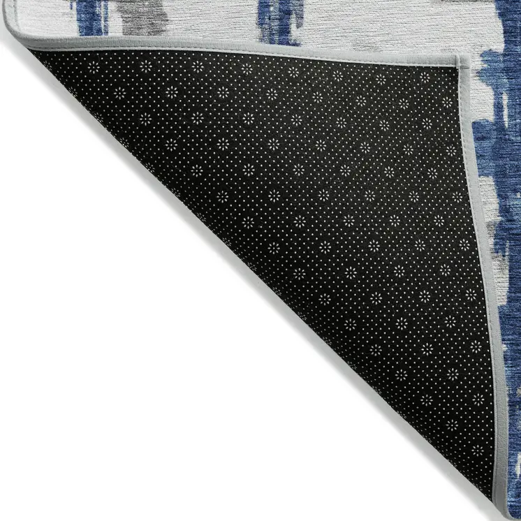 5' X 8' Navy Blue Gray And Silver Striped Washable Indoor Outdoor Area Rug