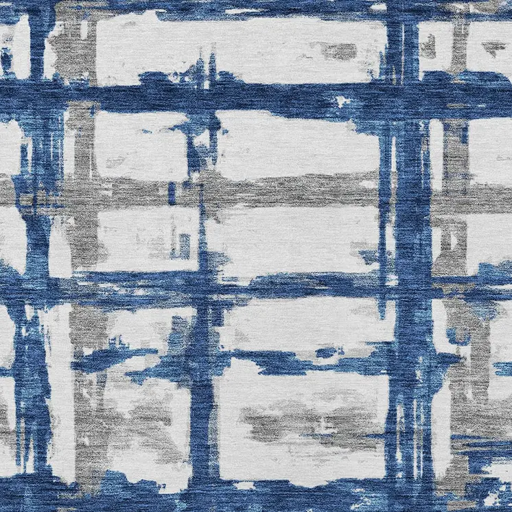 8' X 10' Navy Blue Gray And Silver Striped Washable Indoor Outdoor Area Rug