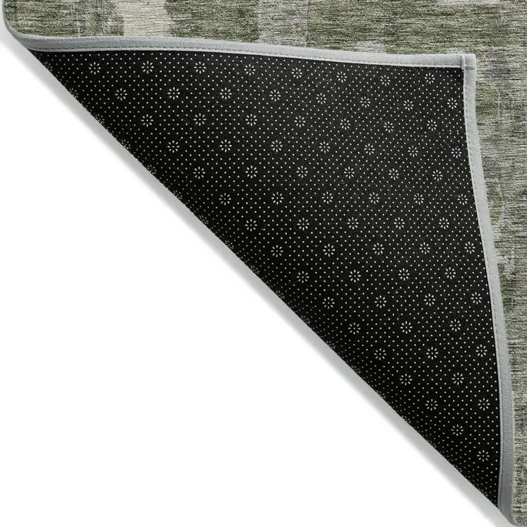 3' X 5' Olive Green Gray And Beige Striped Washable Indoor Outdoor Area Rug