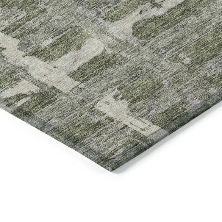 3' X 5' Olive Green Gray And Beige Striped Washable Indoor Outdoor Area Rug