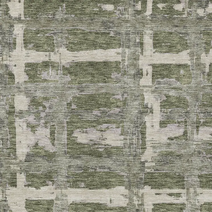 3' X 5' Olive Green Gray And Beige Striped Washable Indoor Outdoor Area Rug