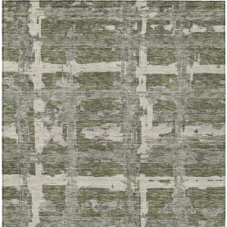 5' X 8' Olive Green Gray And Beige Striped Washable Indoor Outdoor Area Rug