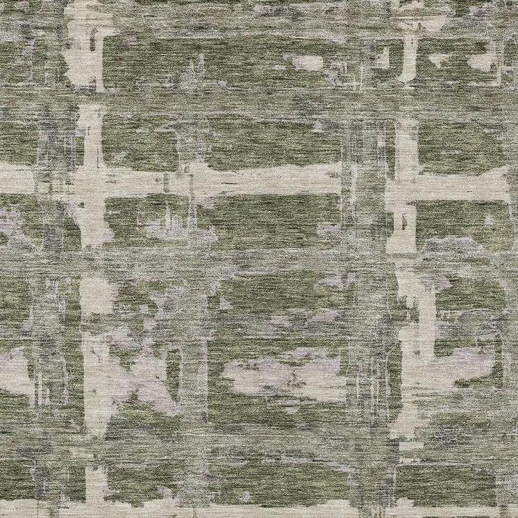 5' X 8' Olive Green Gray And Beige Striped Washable Indoor Outdoor Area Rug