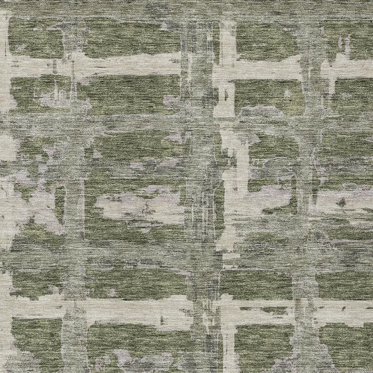 10' X 14' Olive Green Gray And Beige Striped Washable Indoor Outdoor Area Rug
