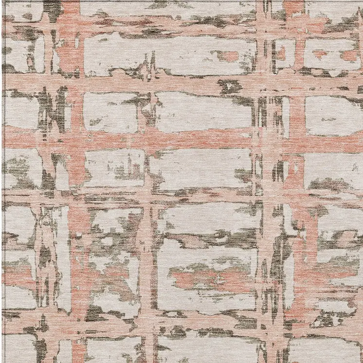 3' X 5' Pink Beige And Taupe Striped Washable Indoor Outdoor Area Rug