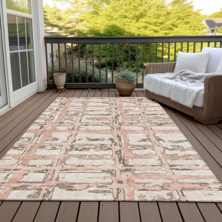 8' X 10' Pink Beige And Taupe Striped Washable Indoor Outdoor Area Rug