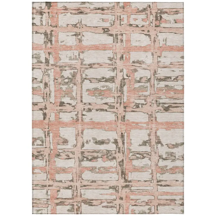 8' X 10' Pink Beige And Taupe Striped Washable Indoor Outdoor Area Rug