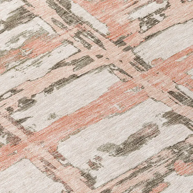8' X 10' Pink Beige And Taupe Striped Washable Indoor Outdoor Area Rug